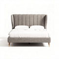 Lit double en textile gris avec tête de lit en relief 200 x 160 x 120cm