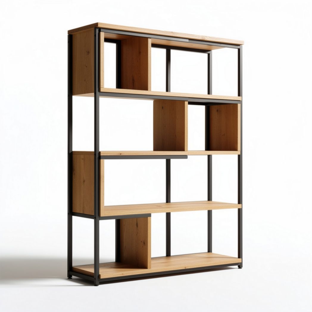 Bibliothèque en métal et bois de pin mélaminé 80 x 30 x 180cm pour rangement moderne