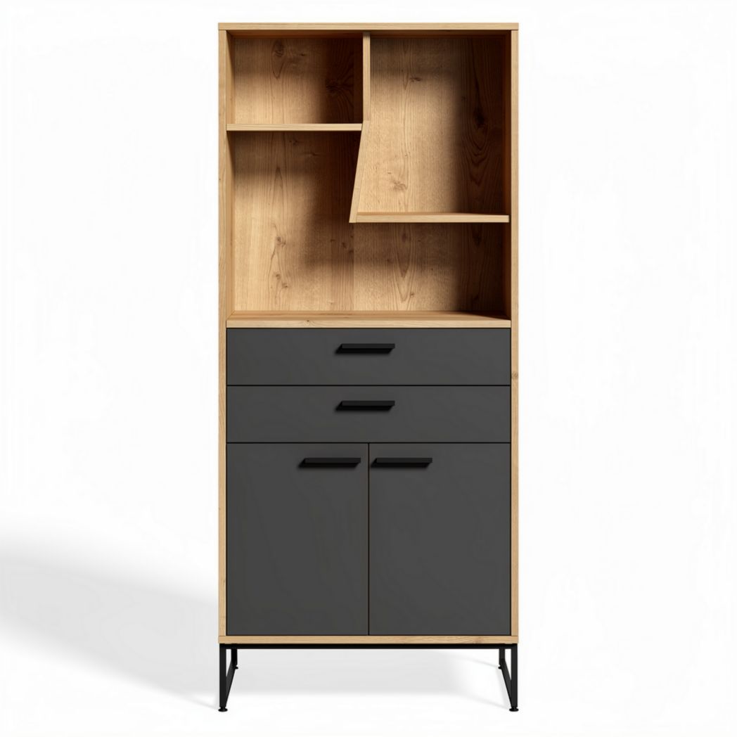 Armoire de rangement en bois et métal avec étagères et tiroirs 180 x 80 x 40cm