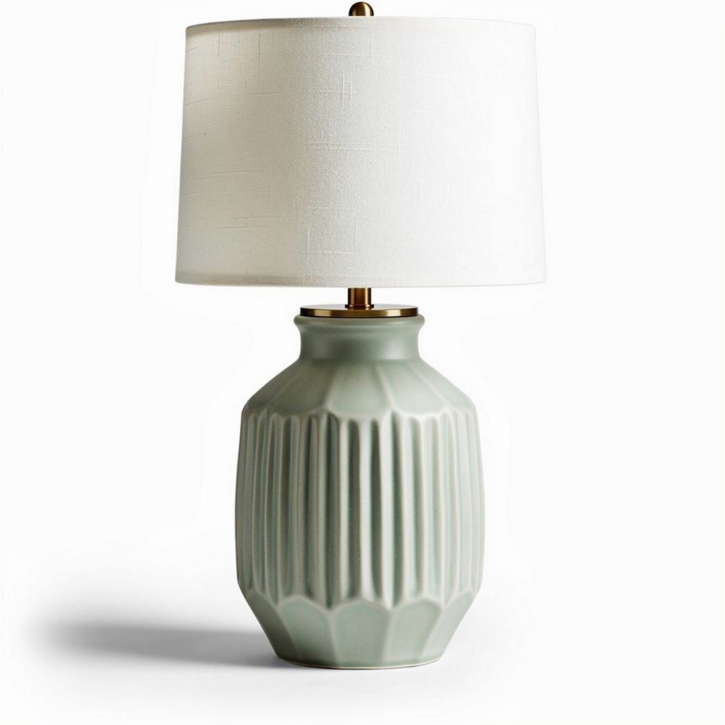 Lampe en céramique verte avec abat-jour blanc 30 x 30 x 50cm