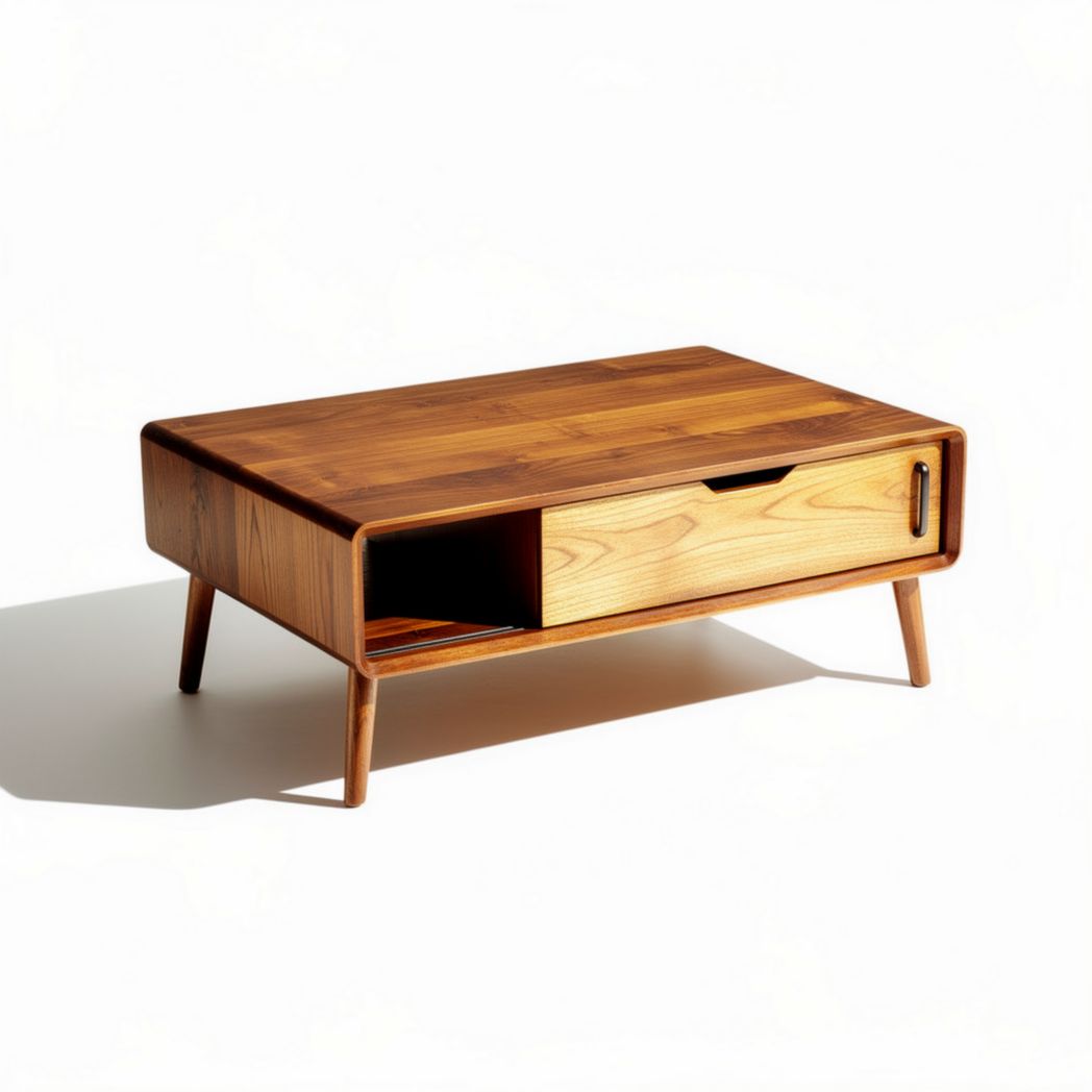 Table basse en bois massif avec tiroir et espace de rangement 120 x 60 x 40cm