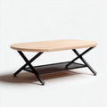 Table basse ovale en bois et métal noir 120 x 60 x 45 cm avec étagère en treillis