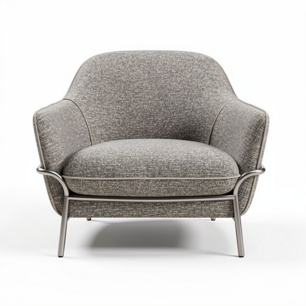 Fauteuil de salon en tissu gris avec structure en métal dimensions 80 x 80 x 80cm