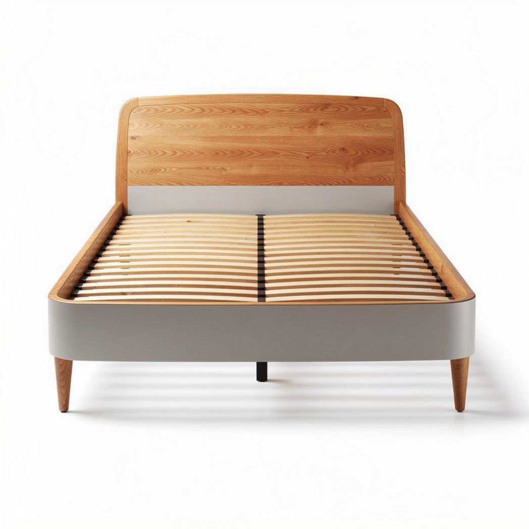 Lit double en bois de chêne avec sommier à lattes 200 x 160 x 80 cm
